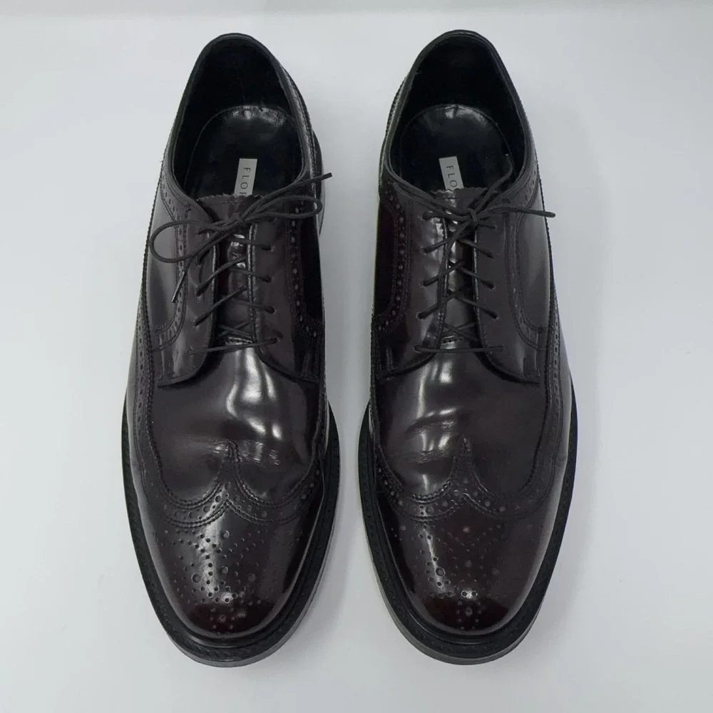 VTG Florsheim Longwing Brogue Oxblood Dress Shoes Mens 11D 549540 Patent Leather